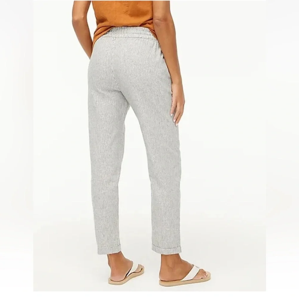 J Crew Striped Linen Cotton Blend Drawstring Pant in Black and White 10 - Picture 5 of 13